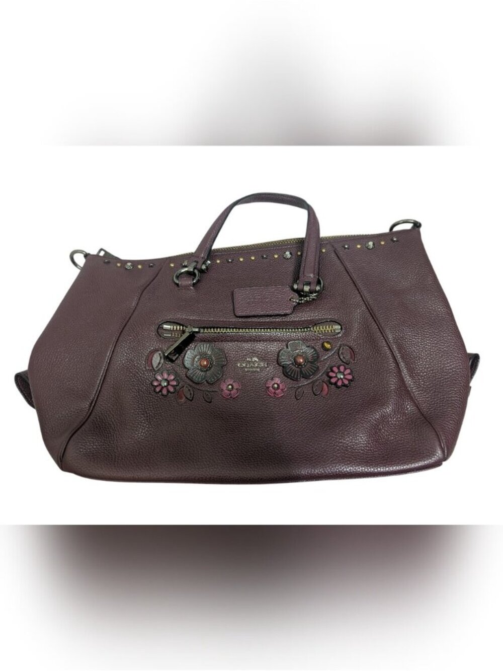 🔥 RARE🔥 Coach Dark Oxblood With Multi-Colored Tea Floral - Satchel Tote Bag - Picture 14 of 16